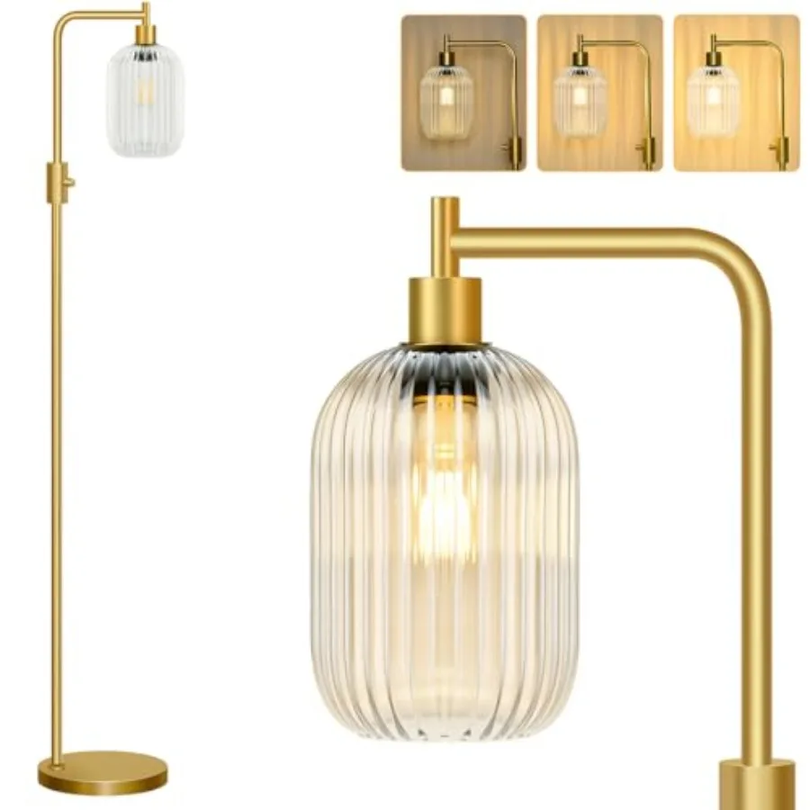 Upgraded Dimmable Glass Floor Lamp for Living Room, Modern Gold Standing Lamp with Clear Ribbed Glass Lampshade and Knob Dimmer
Upgraded Dimmable Glass Floor Lamp for Living Room, Modern Gold Standing Lamp with Clear Ribbed Glass Lampshade and Knob Dimmer