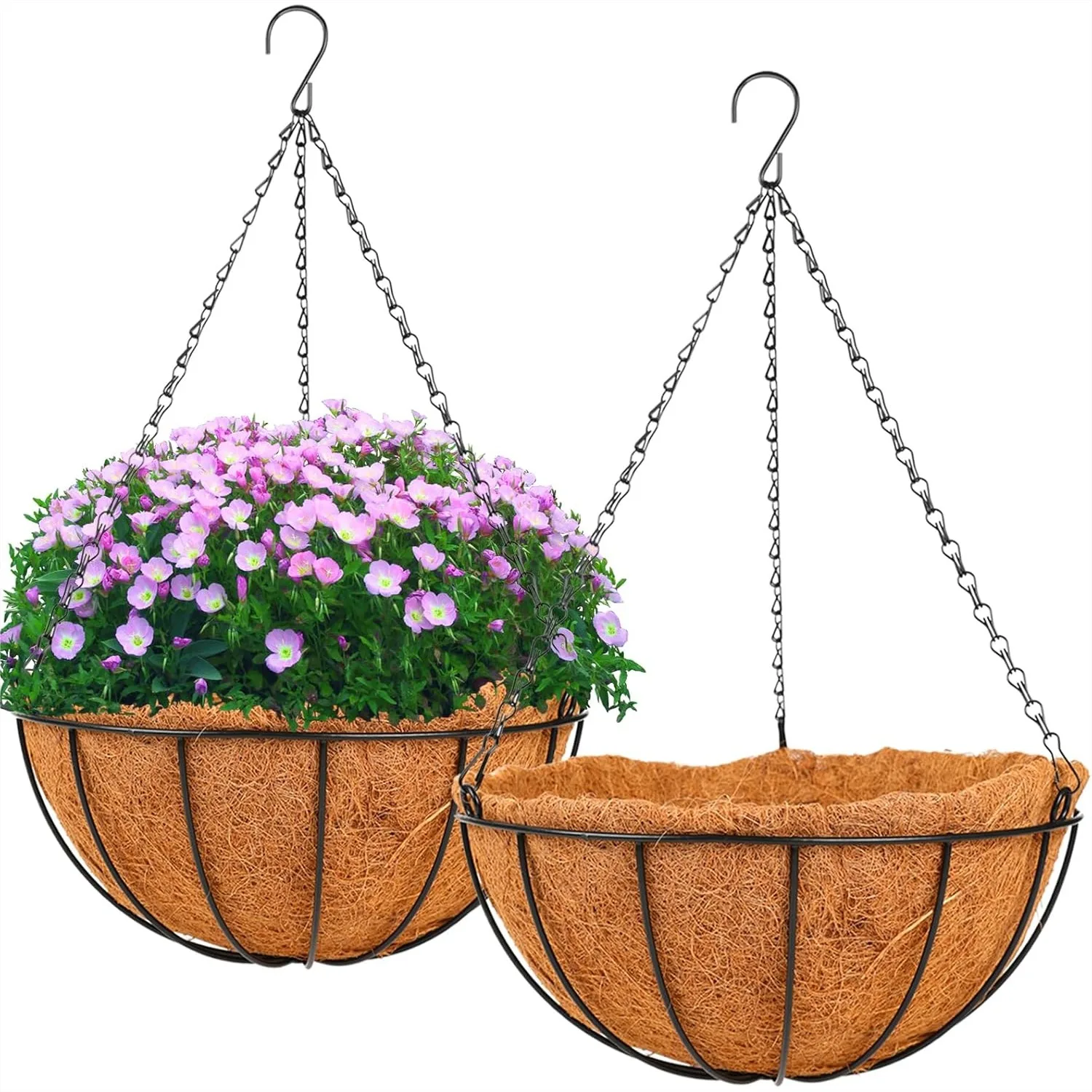 Hanging Basket Planter with Coco Liners - 2 Pack 12 Inch Metal Hanging Planters for Outdoor Garden Porch Decoration
Hanging Basket Planter with Coco Liners - 2 Pack 12 Inch Metal Hanging Planters for Outdoor Garden Porch Decoration