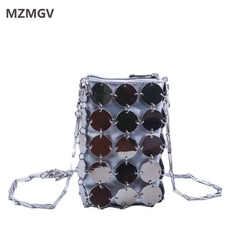 Meet You Shiny Silver Metal Round Sequins Hand-woven Mobile Phone Crossbody Bag Bling Bling Fashion Female Glitter Purses
Meet You Shiny Silver Metal Round Sequins Hand-woven Mobile Phone Crossbody Bag Bling Bling Fashion Female Glitter Purses