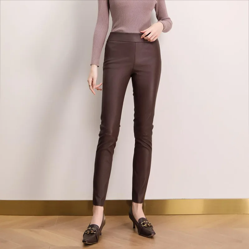 Women's High Waist Leather Pants, Skintight Sheepskin Pants, Elastic Slim Pencil Trousers, Sexy, Genuine, Autumn
Women's High Waist Leather Pants, Skintight Sheepskin Pants, Elastic Slim Pencil Trousers, Sexy, Genuine, Autumn
