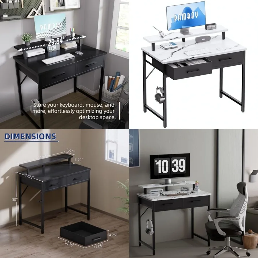 32 Inch Small Computer Desk with Monitor Stand Home Office Desks with 2 Drawers for Bedroom Study Writing and Work Table for Sm
32 Inch Small Computer Desk with Monitor Stand Home Office Desks with 2 Drawers for Bedroom Study Writing and Work Table for Sm