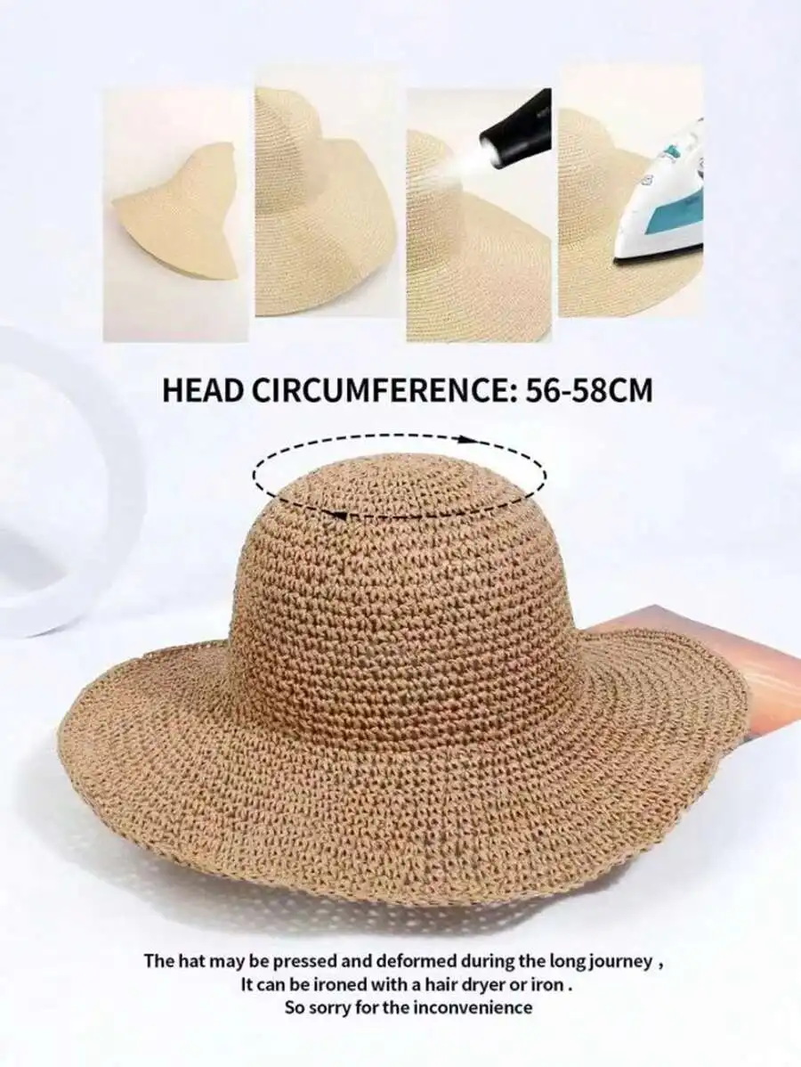 Foldable Khaki Straw Sun Hat For Women, Beach Vacation Travel Boho Style
Foldable Khaki Straw Sun Hat For Women, Beach Vacation Travel Boho Style