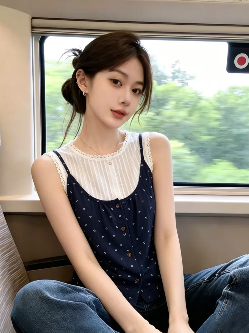 Korean Style Sweet Heart Print Halter Neck Slimming Top Women's Summer New Arrival Silk Blend Tank Top Self-Preserving Design
Korean Style Sweet Heart Print Halter Neck Slimming Top Women's Summer New Arrival Silk Blend Tank Top Self-Preserving Design