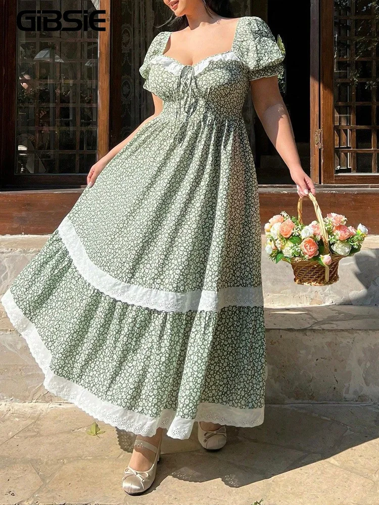 GIBSIE Plus Size Sweetheart Neck Tie Front Puff Sleeve Dress Women Summer Sweet Vacation High Waist Big Swing Floral Long Dress
GIBSIE Plus Size Sweetheart Neck Tie Front Puff Sleeve Dress Women Summer Sweet Vacation High Waist Big Swing Floral Long Dress