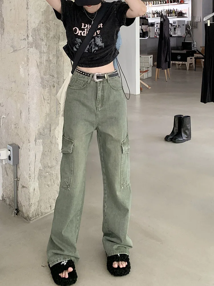 Loose Green Cargo Pants Denim Streetwear Fashion Pockets Straight Leg Trousers Retro High waist Women Jeans Baggy
Loose Green Cargo Pants Denim Streetwear Fashion Pockets Straight Leg Trousers Retro High waist Women Jeans Baggy