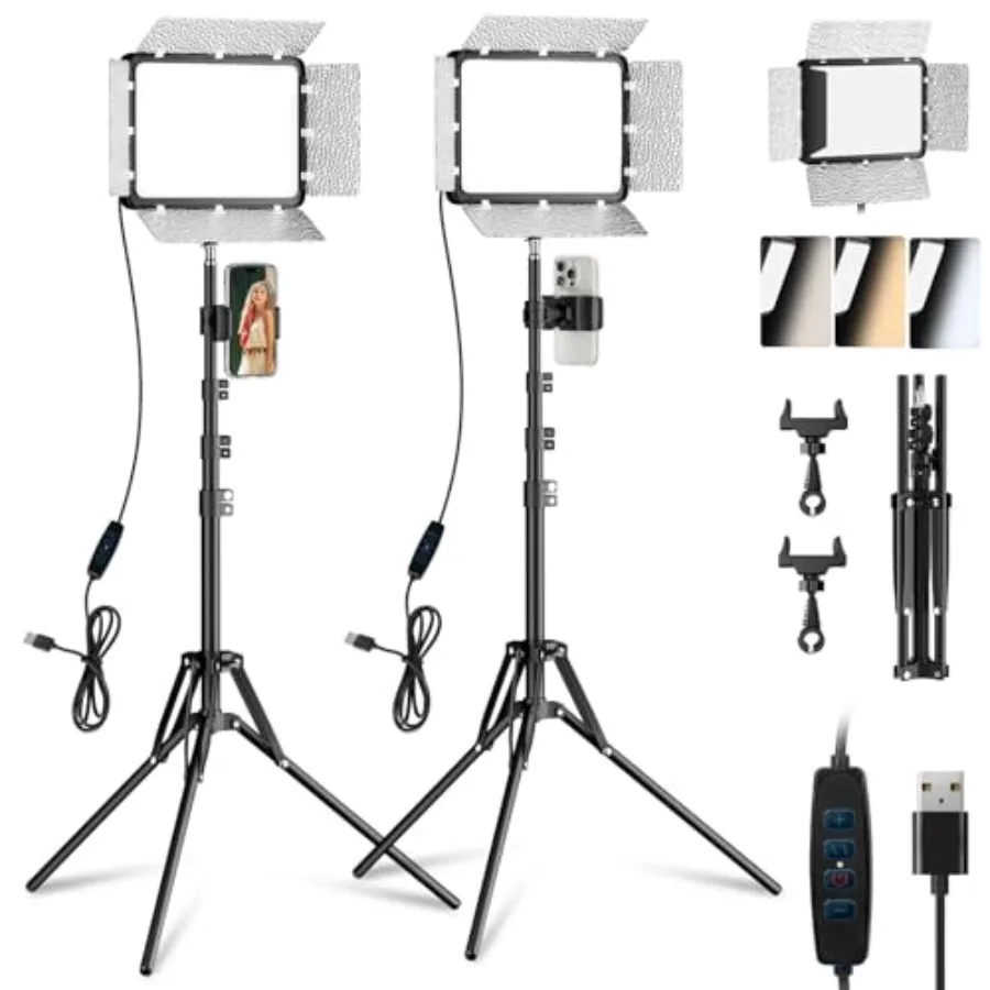 LED Video Light Kit with Phone Holder and Barndoor, 2800-7000K Dimmable Studio Lights for Video Recording, 73'' Height for Live
LED Video Light Kit with Phone Holder and Barndoor, 2800-7000K Dimmable Studio Lights for Video Recording, 73'' Height for Live