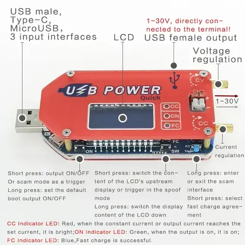 DP3A Dijital ekran USB ayarlanabilir güç modülü DC 1-30V 15W QC 2.0 3.0 FCP Hızlı şarj laboratuvar güç kaynağı regülatörü
