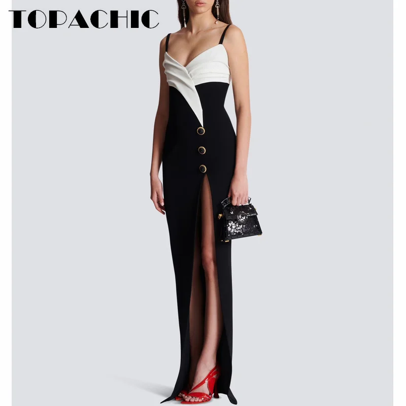 8,3 TOPACHIC женское банкетное пикантное длинное платье на бретельках пикантное вечернее платье контрастных цветов с V-образным вырезом и сборками со львом и пуговицами
8,3 TOPACHIC женское банкетное пикантное длинное платье на бретельках пикантное вечернее платье контрастных цветов с V-образным вырезом и сборками со львом и пуговицами