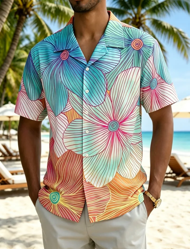 Men's tropical art line printed shirt, suitable for summer vacations, beach trips, daily travel, and casual wear
Men's tropical art line printed shirt, suitable for summer vacations, beach trips, daily travel, and casual wear