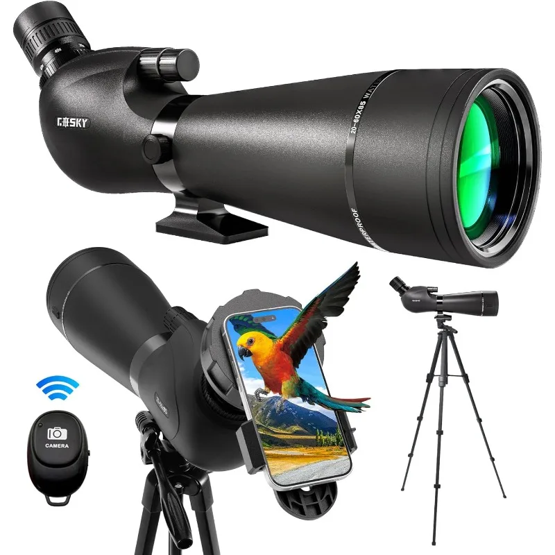 Gosky 20-60x85 Spotting Scope with Full Size Tripod,Phone Adapter,Bluetooth Camera Remote,Waterproof Spotter scopes
Gosky 20-60x85 Spotting Scope with Full Size Tripod,Phone Adapter,Bluetooth Camera Remote,Waterproof Spotter scopes
