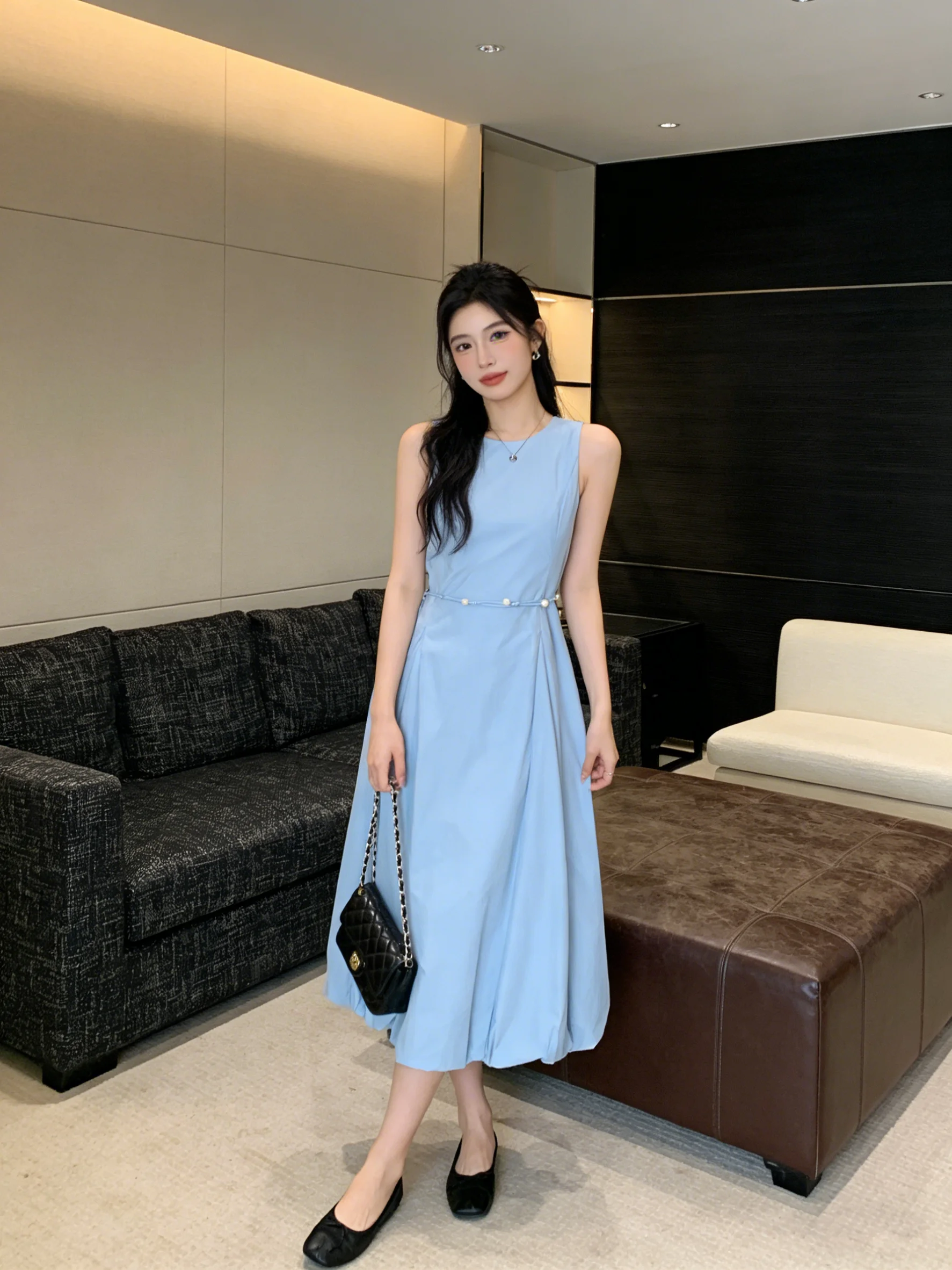Hebe Sle Blue Sweet Waist Cinched Slimming Design Vest Dr Summer A-Line Skirt Casual Breathable Soft Fabric round Ne
Hebe Sle Blue Sweet Waist Cinched Slimming Design Vest Dr Summer A-Line Skirt Casual Breathable Soft Fabric round Ne