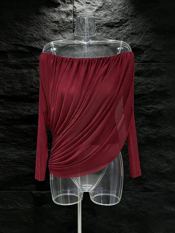 Sexy Long Sleeve Mesh One Shoulder Shirt Women's Loose Fit Design Sense Pleated Autumn Top Polyester Fabric Simple Style
Sexy Long Sleeve Mesh One Shoulder Shirt Women's Loose Fit Design Sense Pleated Autumn Top Polyester Fabric Simple Style