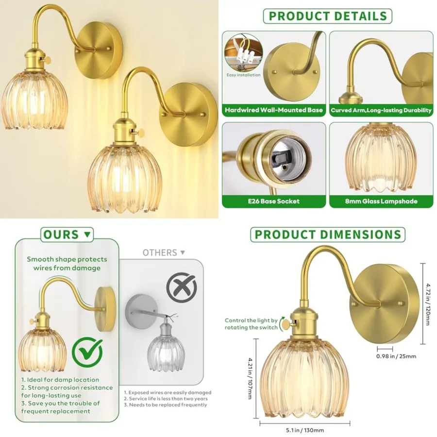Wall Sconces Lights Lamp for Bedroom Bathroom, Modern Vanity Light Fixtures, Wall Mount ing Vintage Glass Shade for Living Room
Wall Sconces Lights Lamp for Bedroom Bathroom, Modern Vanity Light Fixtures, Wall Mount ing Vintage Glass Shade for Living Room