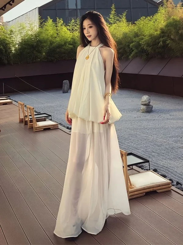 Summer New White Gown Set Women's Long Dress Neck Hanging Holiday Style Two-Piece Suit Commute round Neck Adult Fashion Set
Summer New White Gown Set Women's Long Dress Neck Hanging Holiday Style Two-Piece Suit Commute round Neck Adult Fashion Set