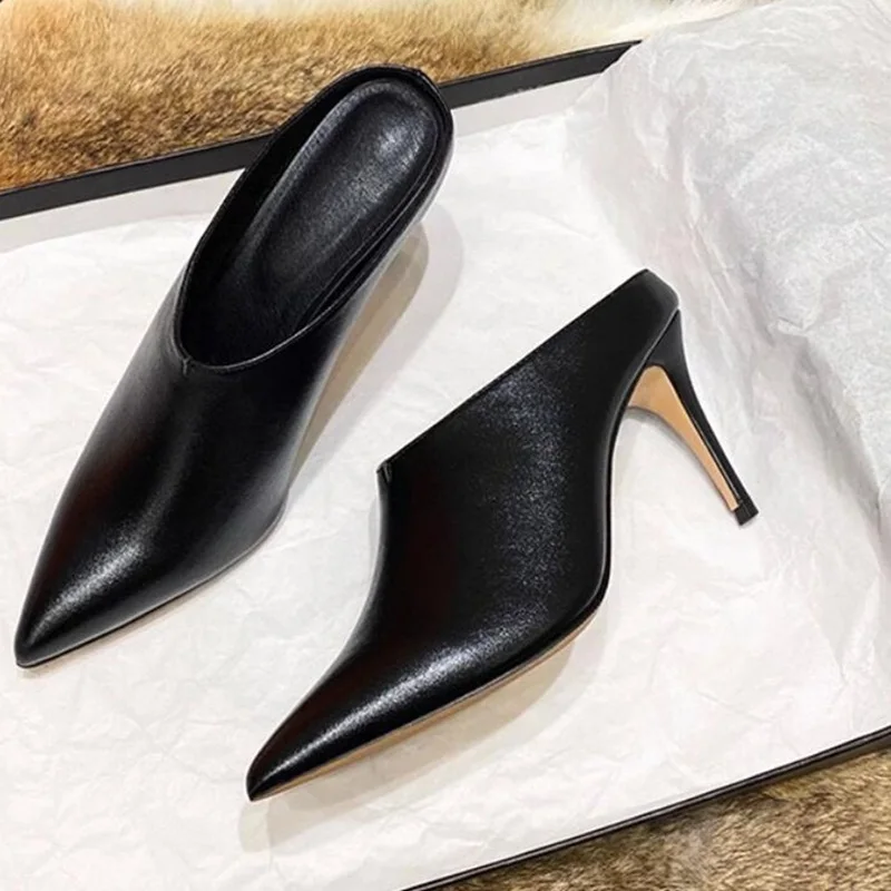 Closed Pointed Toe Women Black Leather High Heel Mules Shoes Slip On Hollow Cover Heels Lady Office Dress Shoes Drop Shipping
Closed Pointed Toe Women Black Leather High Heel Mules Shoes Slip On Hollow Cover Heels Lady Office Dress Shoes Drop Shipping