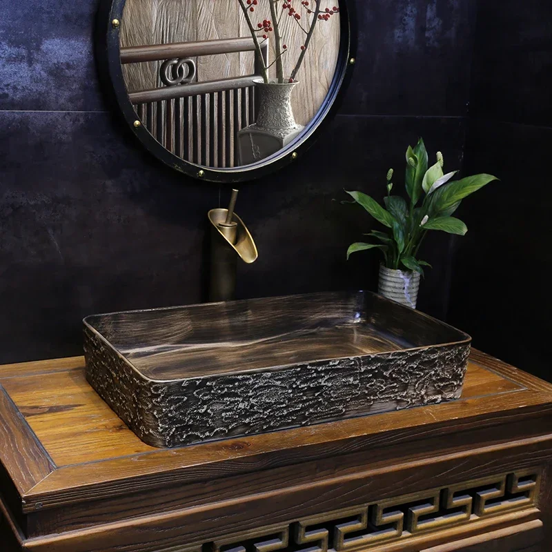 ~Thin Edge Stone Pattern Art Table Basin Rectangular Ceramic Washbasin Bathroom Retro Wash Basin
~Thin Edge Stone Pattern Art Table Basin Rectangular Ceramic Washbasin Bathroom Retro Wash Basin