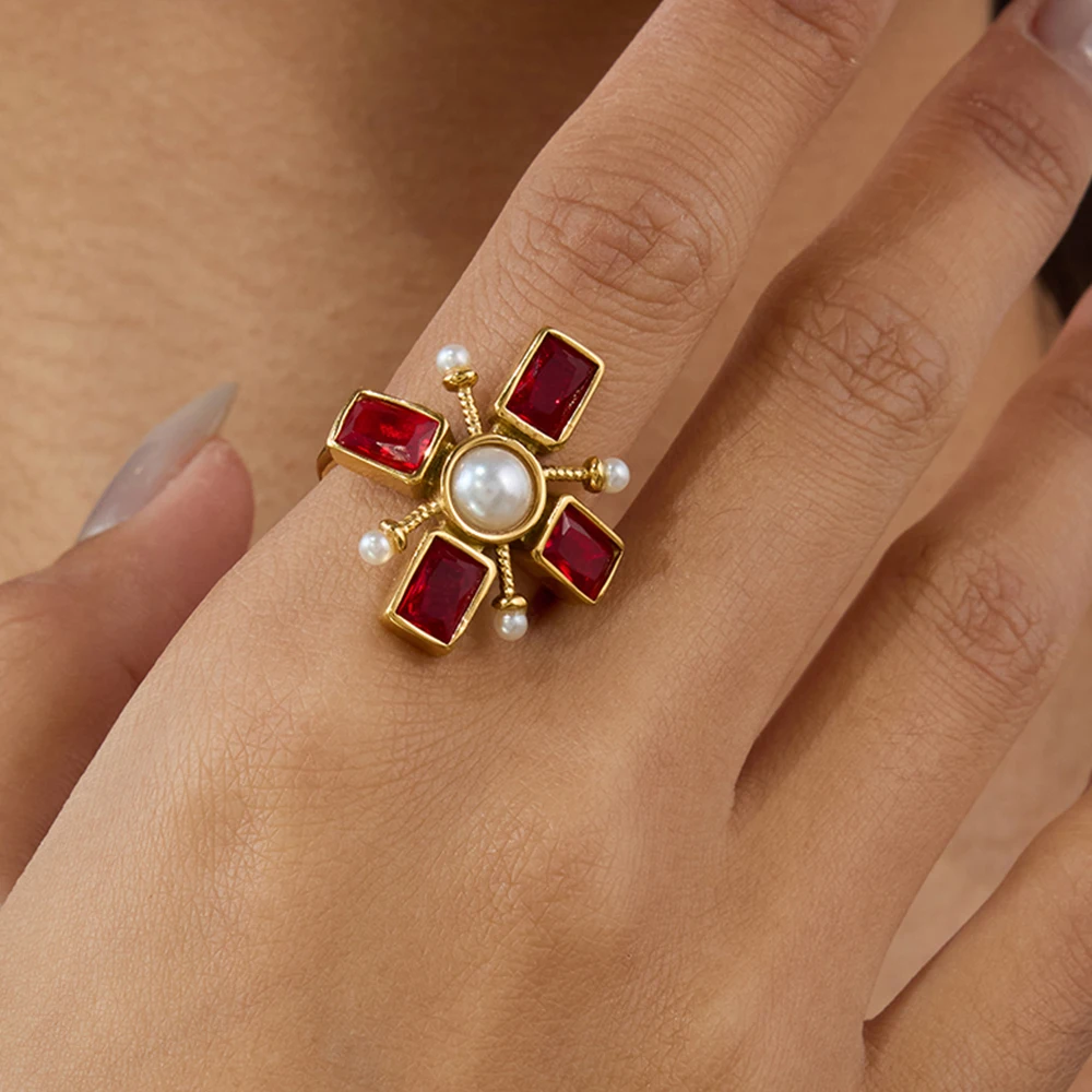 AIKOER Vintage Cross 18k Gold Color Ring Stainless Steel Red Zircon Cross Stackable Ring Women's Jewelry Gift for Her
AIKOER Vintage Cross 18k Gold Color Ring Stainless Steel Red Zircon Cross Stackable Ring Women's Jewelry Gift for Her