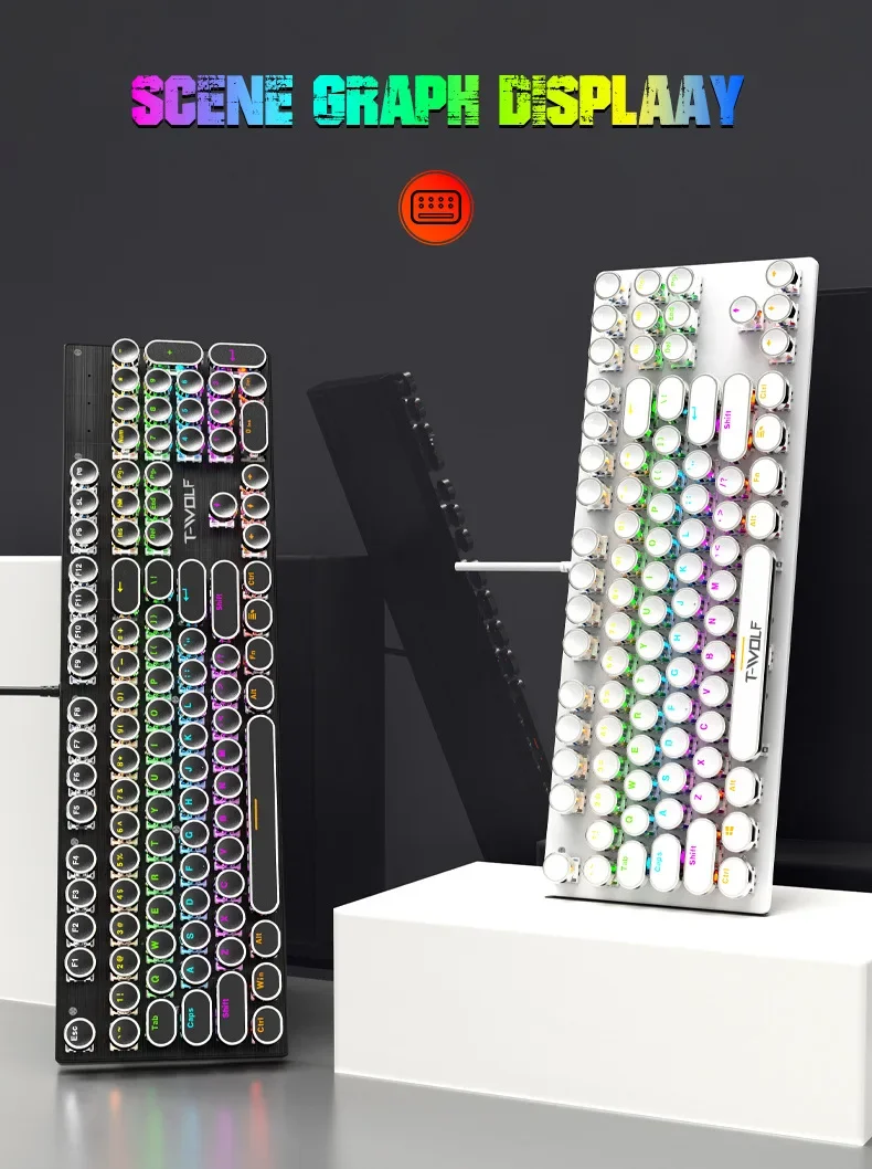T75 Mechanical Game Keyboard, 104 Keys, Retro, Punk,USB Cable, RGB,rainbow Backlight,full Keyboard,green Axis for Computer Games
T75 Mechanical Game Keyboard, 104 Keys, Retro, Punk,USB Cable, RGB,rainbow Backlight,full Keyboard,green Axis for Computer Games