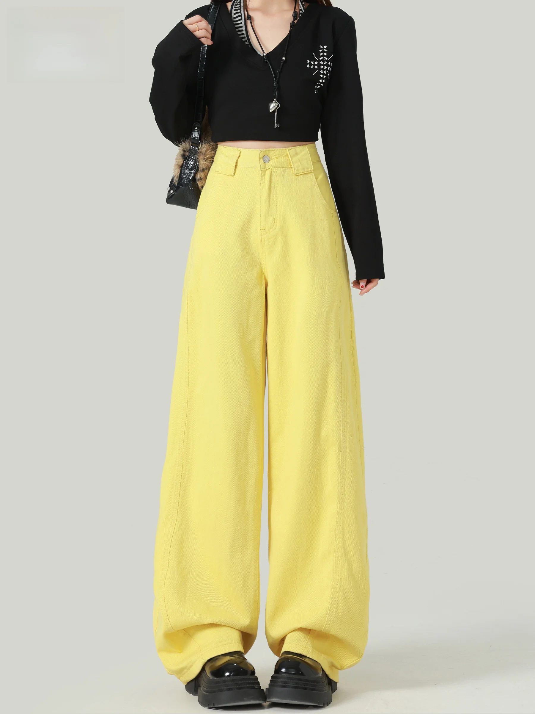 American Style Loose Women's Jeans Yellow Fall Winter New Style Slimming Design Zipper Wide Leg Pants Casual High Waist
American Style Loose Women's Jeans Yellow Fall Winter New Style Slimming Design Zipper Wide Leg Pants Casual High Waist