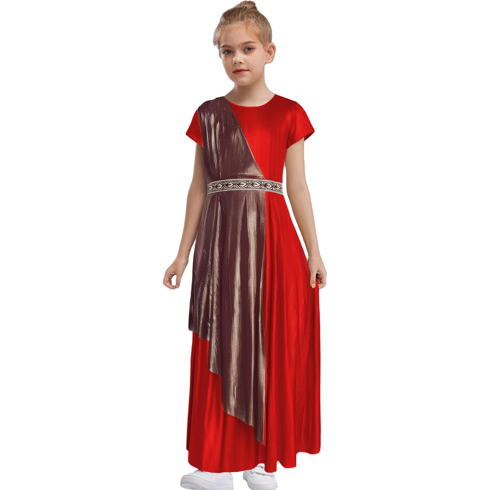 Kid Girl Greek Vintage Cosplay Toga Robe Crew Neck Short Sleeve Metallic Shiny Dress Princess Dress Up Dress for Halloween Party 
Kid Girl Greek Vintage Cosplay Toga Robe Crew Neck Short Sleeve Metallic Shiny Dress Princess Dress Up Dress for Halloween Party