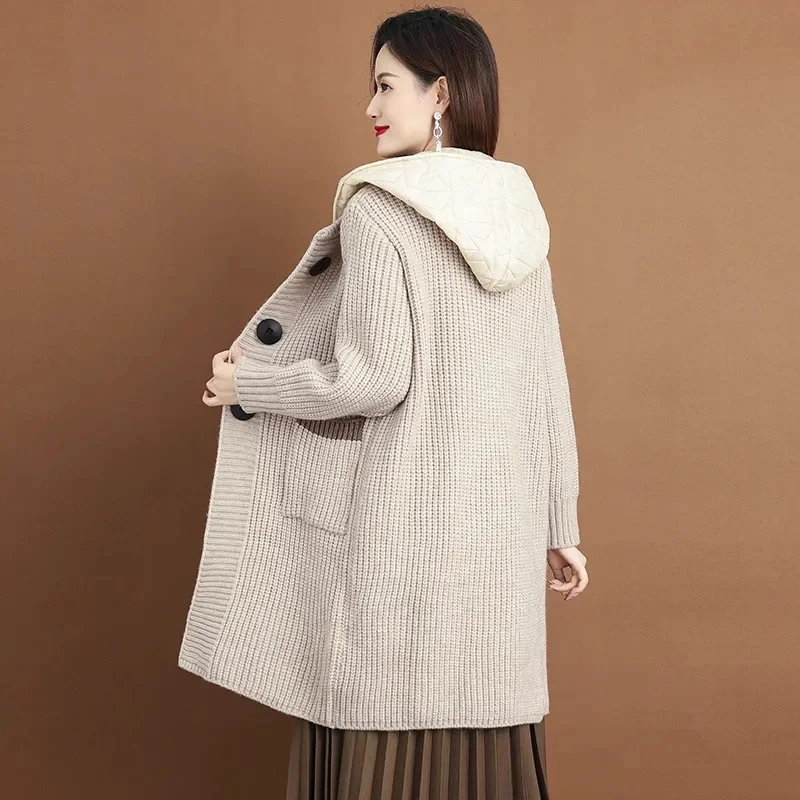 2025 Spring Autumn Women's Wool Knitted Sweater High-Grade Coat Hooded Long Fashion Jacket Padded Large Size Cardigan Top Female
2025 Spring Autumn Women's Wool Knitted Sweater High-Grade Coat Hooded Long Fashion Jacket Padded Large Size Cardigan Top Female