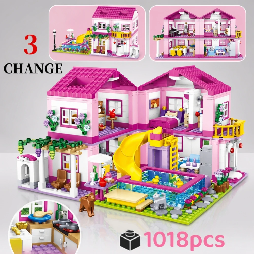 1018pcs Pink Summer Villa Building Blocks Architecture Pool House 3 In 1 Model Bricks Creative DIY Toy Childrens Day Girls Gift
1018pcs Pink Summer Villa Building Blocks Architecture Pool House 3 In 1 Model Bricks Creative DIY Toy Childrens Day Girls Gift