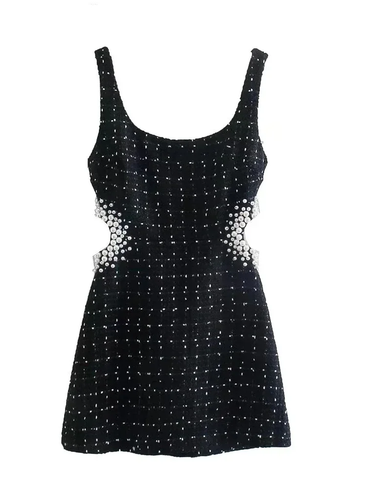 Women Sexy Waist Hollow Out Pearl Appliques Tweed Woolen Slim Mini Dress Female Chic Back Zipper Sling Vestidos
Women Sexy Waist Hollow Out Pearl Appliques Tweed Woolen Slim Mini Dress Female Chic Back Zipper Sling Vestidos