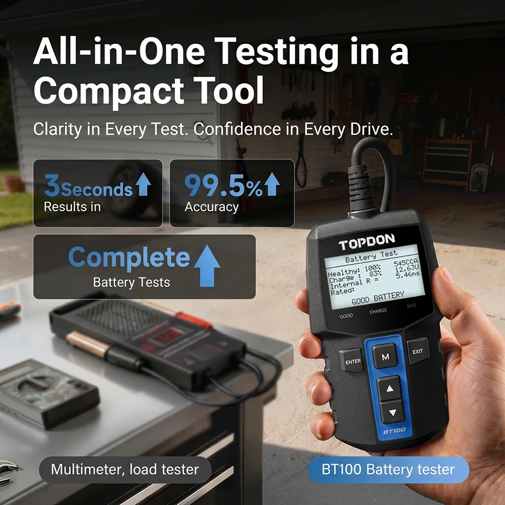 TOPDON BT100 Battery Tester 12V Car Digital Automotive Diagnostic Battery Tester Analyzer Vehicle Cranking Charging Scanner Tool
TOPDON BT100 Battery Tester 12V Car Digital Automotive Diagnostic Battery Tester Analyzer Vehicle Cranking Charging Scanner Tool