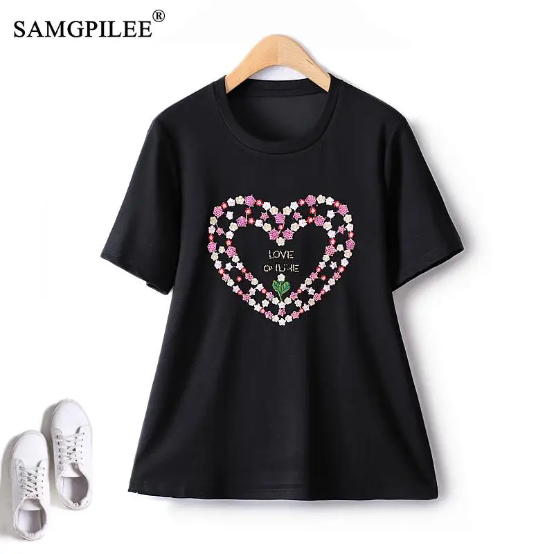 Sweet Short Sleeve Oversized T-shirt 2023 Summer New Embroidery Small Flower Sequin Embroidery Korean Fashion Tops Women 4XL
Sweet Short Sleeve Oversized T-shirt 2023 Summer New Embroidery Small Flower Sequin Embroidery Korean Fashion Tops Women 4XL