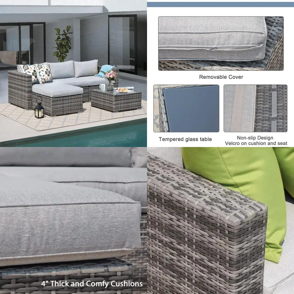 5-Piece All-Weather Outdoor Sectional Patio Furniture Set with PE Wicker Rattan and Conversation Area
5-Piece All-Weather Outdoor Sectional Patio Furniture Set with PE Wicker Rattan and Conversation Area