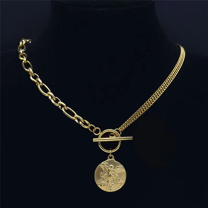 Fashion Golden Stainless Steel Round Pendant Necklace Angel Coin Small-scale Trendy Asymmetrical Design Sweater Chain
Fashion Golden Stainless Steel Round Pendant Necklace Angel Coin Small-scale Trendy Asymmetrical Design Sweater Chain