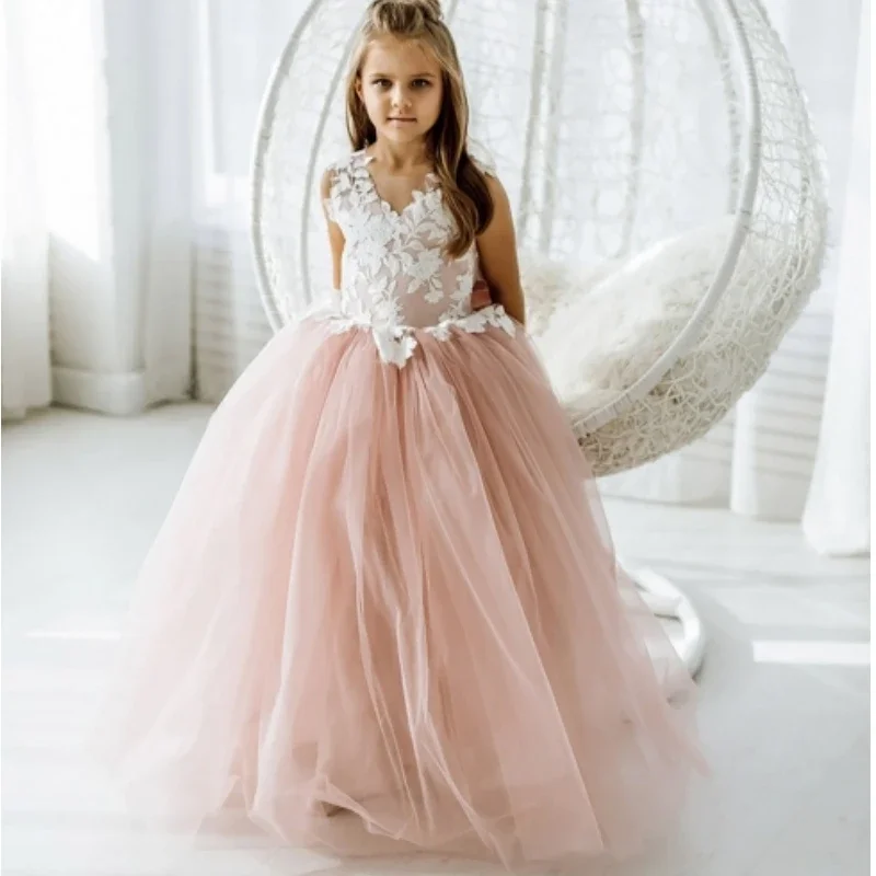 Birthday Party First Communion Gowns Flower Girl Dresses Dusty Pink Tulle White Appliques With Bow Sleeveless For Wedding
Birthday Party First Communion Gowns Flower Girl Dresses Dusty Pink Tulle White Appliques With Bow Sleeveless For Wedding