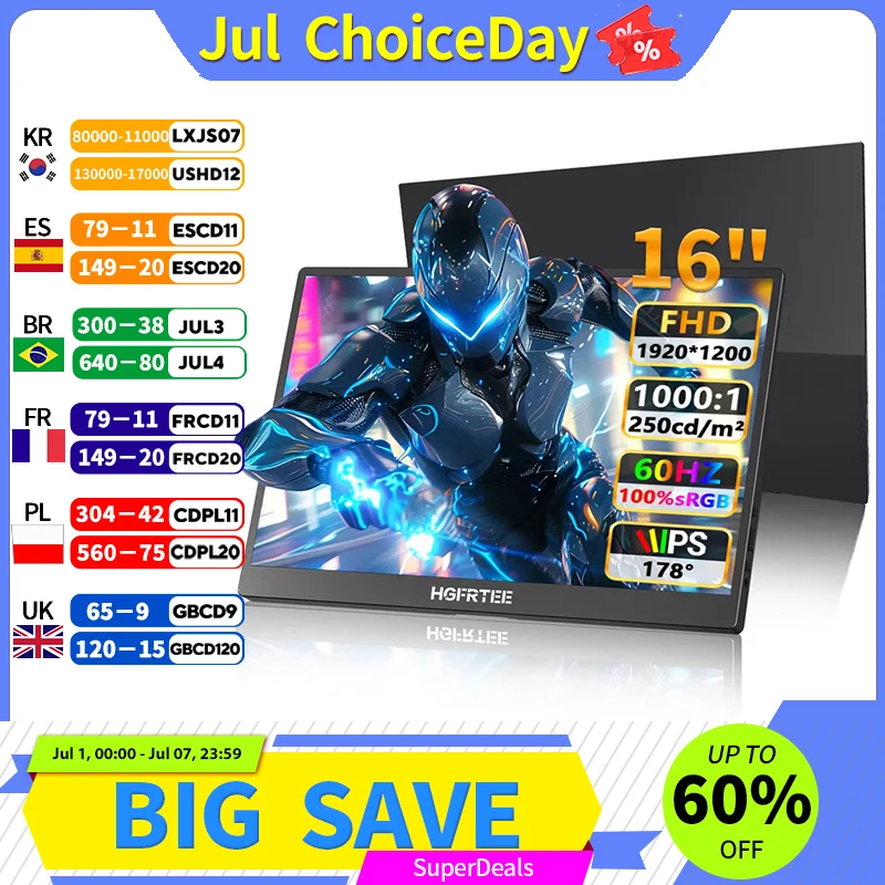 HGFRTEE 16 Inch Portable Monitor 100% SRGB Type C Mini HDMI for Extended Display Compatible with Mac Switch Xbox PS4/5
HGFRTEE 16 Inch Portable Monitor 100% SRGB Type C Mini HDMI for Extended Display Compatible with Mac Switch Xbox PS4/5