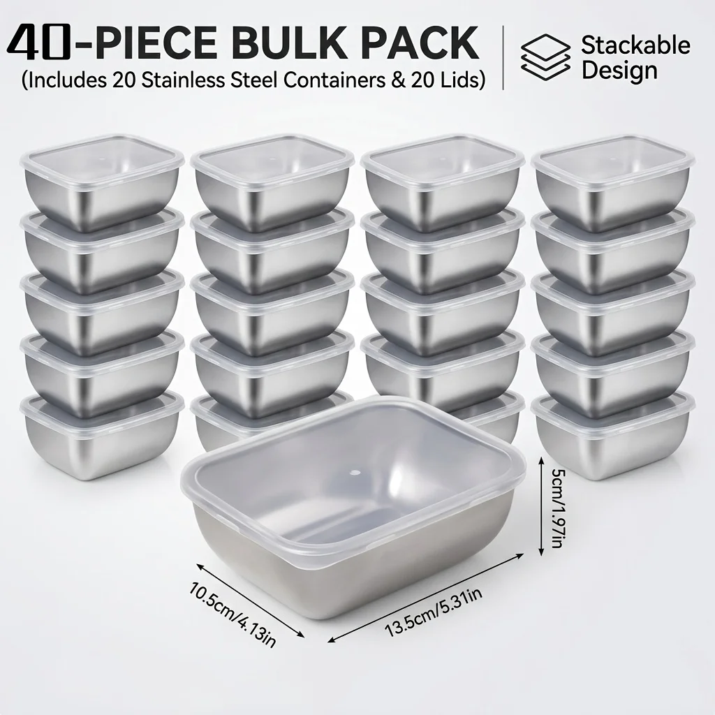 40 Stainless Steel Food Storage Container Set, Leak-Proof Stackable with Transparent Sealing Lid - Suitable for Outdoor Camping, Meal Preparation Containers, Camping Essentials, Rust-Proof High-Quality Lids, Multi-Functional Sealed Containers
40 Stainless Steel Food Storage Container Set, Leak-Proof Stackable with Transparent Sealing Lid - Suitable for Outdoor Camping, Meal Preparation Containers, Camping Essentials, Rust-Proof High-Quality Lids, Multi-Functional Sealed Containers