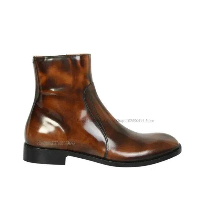Brown Patent Leather Prints Decor Ankle Boots Fashionable Side Zipper Men Shoes Retro Bristish Style Novel High Top Men Shoes
Brown Patent Leather Prints Decor Ankle Boots Fashionable Side Zipper Men Shoes Retro Bristish Style Novel High Top Men Shoes