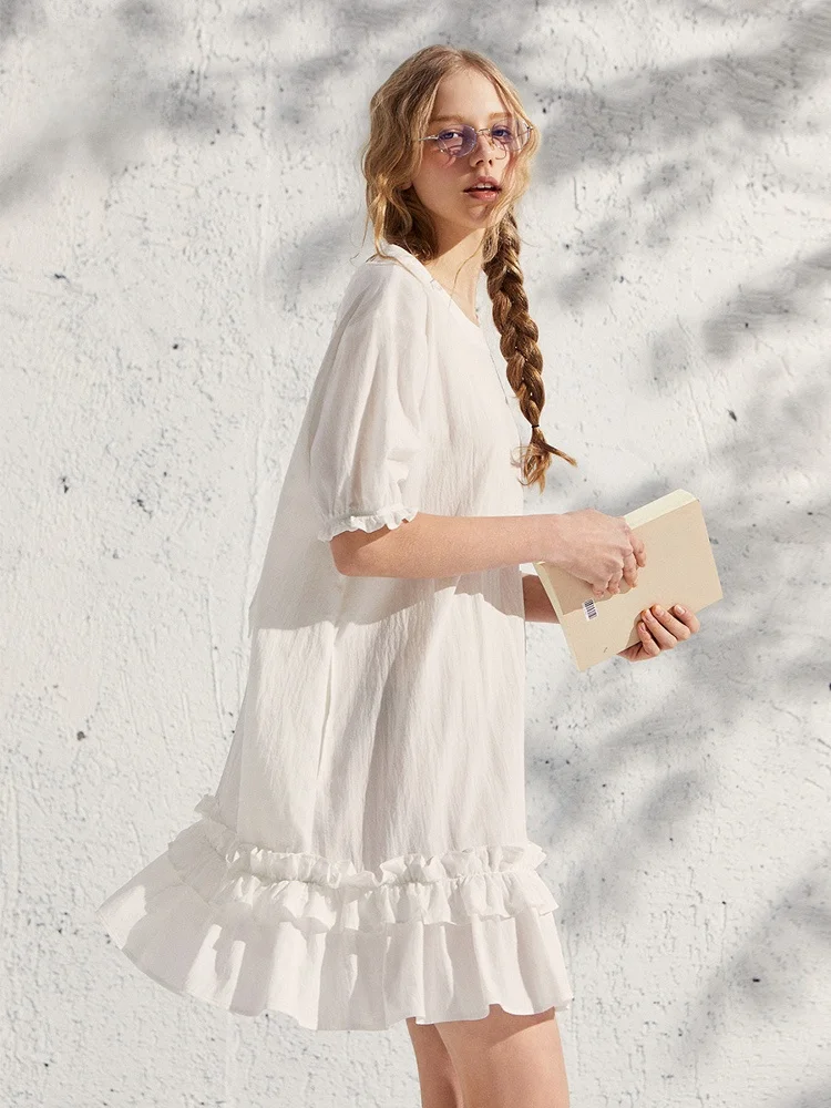 Bobbybecky Silk Cotton Lantern Sleeve Lace Hem Loose Dress Women's Summer Fashion Straight Cut H-Shape Citywalk Dress
Bobbybecky Silk Cotton Lantern Sleeve Lace Hem Loose Dress Women's Summer Fashion Straight Cut H-Shape Citywalk Dress