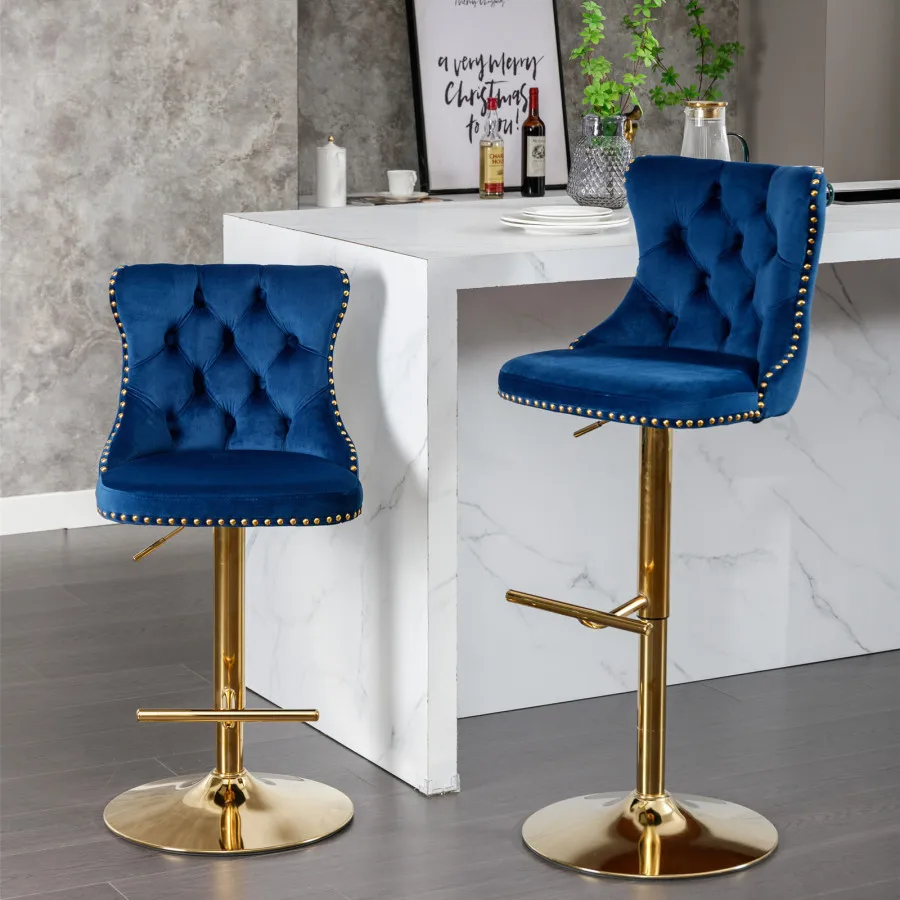 Home pub and kitchen island use, velvet upholstery, blue, adjustable height 25-33 inch with tufted backrest for enhanced comfor
Home pub and kitchen island use, velvet upholstery, blue, adjustable height 25-33 inch with tufted backrest for enhanced comfor