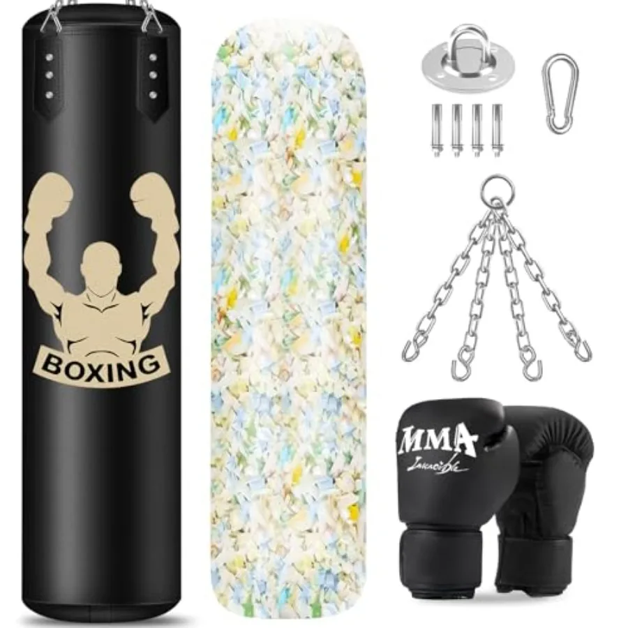4FT Hanging Punching Bag for Adults: Super PU Leather Black Heavy-Duty Training Equipment with 12OZ MMA Gloves Unfilled Kicking
4FT Hanging Punching Bag for Adults: Super PU Leather Black Heavy-Duty Training Equipment with 12OZ MMA Gloves Unfilled Kicking