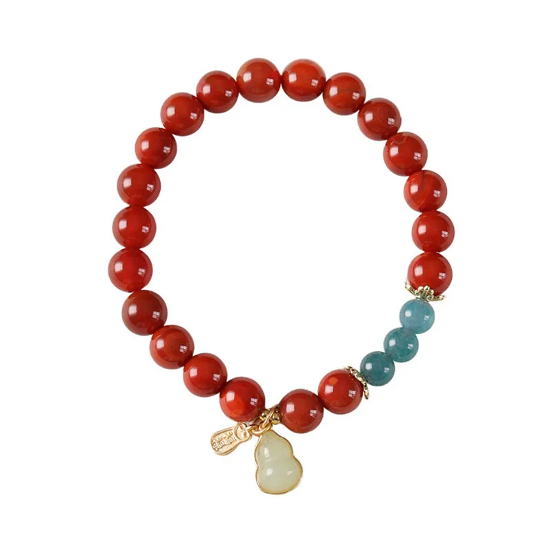New Chinese Style South Red Agate Bracelet with Gold Plated Glass Jade Gourd Pendant for Women Gifts
New Chinese Style South Red Agate Bracelet with Gold Plated Glass Jade Gourd Pendant for Women Gifts
