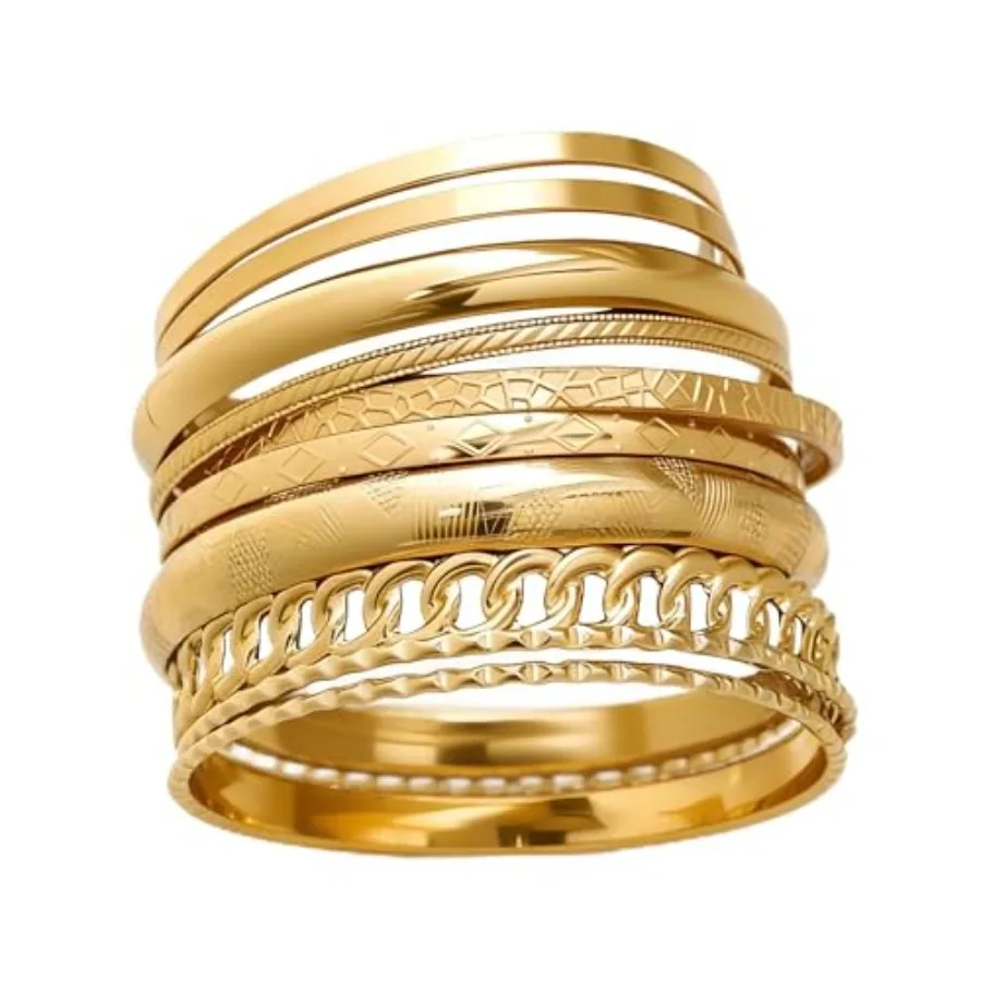 ÌF ME Gold Bangle Bracelets for Women, Indian Bangles Stackable Set, Multi Layer Textured 14K Gold Plated Chunky Bracelets Boho
ÌF ME Gold Bangle Bracelets for Women, Indian Bangles Stackable Set, Multi Layer Textured 14K Gold Plated Chunky Bracelets Boho