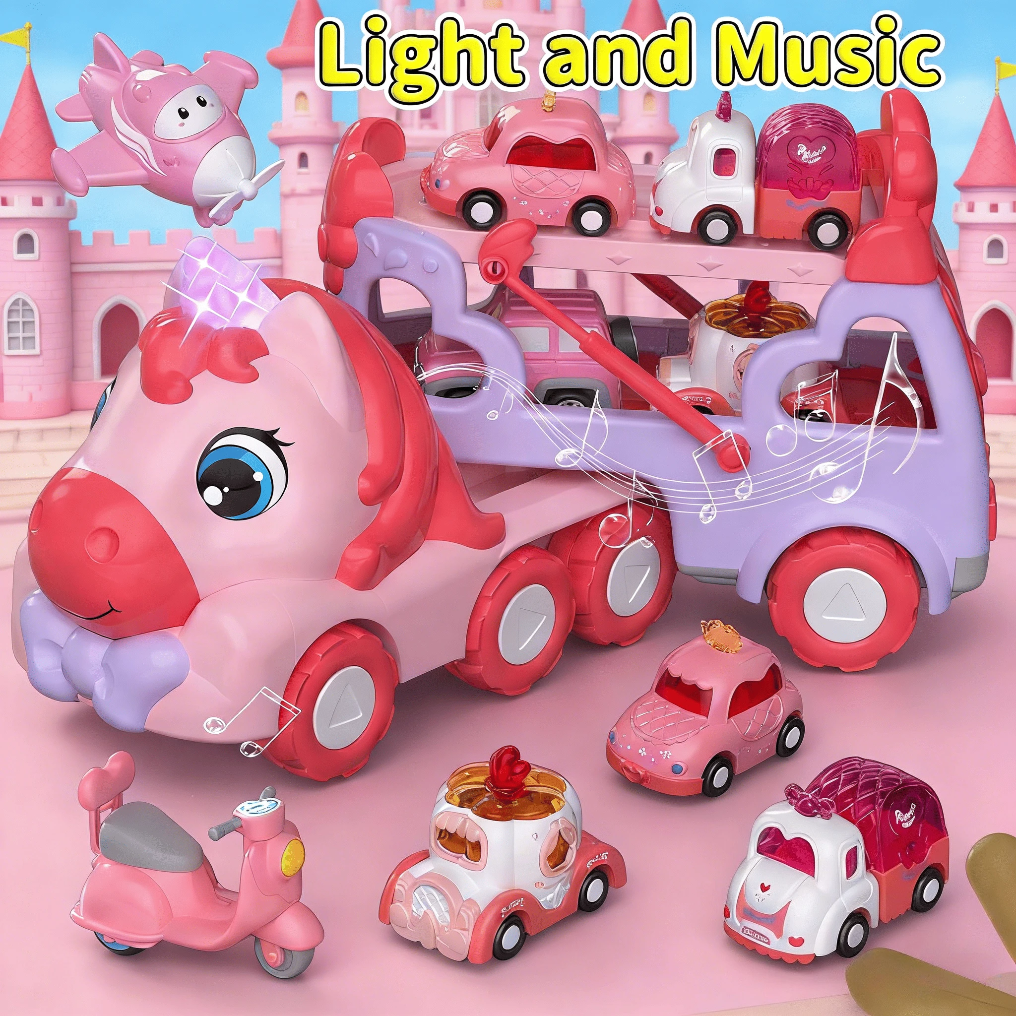 Girls Toy Car Set with Unicorn Toys Truck Princess Cars with Light & Sound Friction Power Car Toys Birthday Gifts for Toddlers
Girls Toy Car Set with Unicorn Toys Truck Princess Cars with Light & Sound Friction Power Car Toys Birthday Gifts for Toddlers