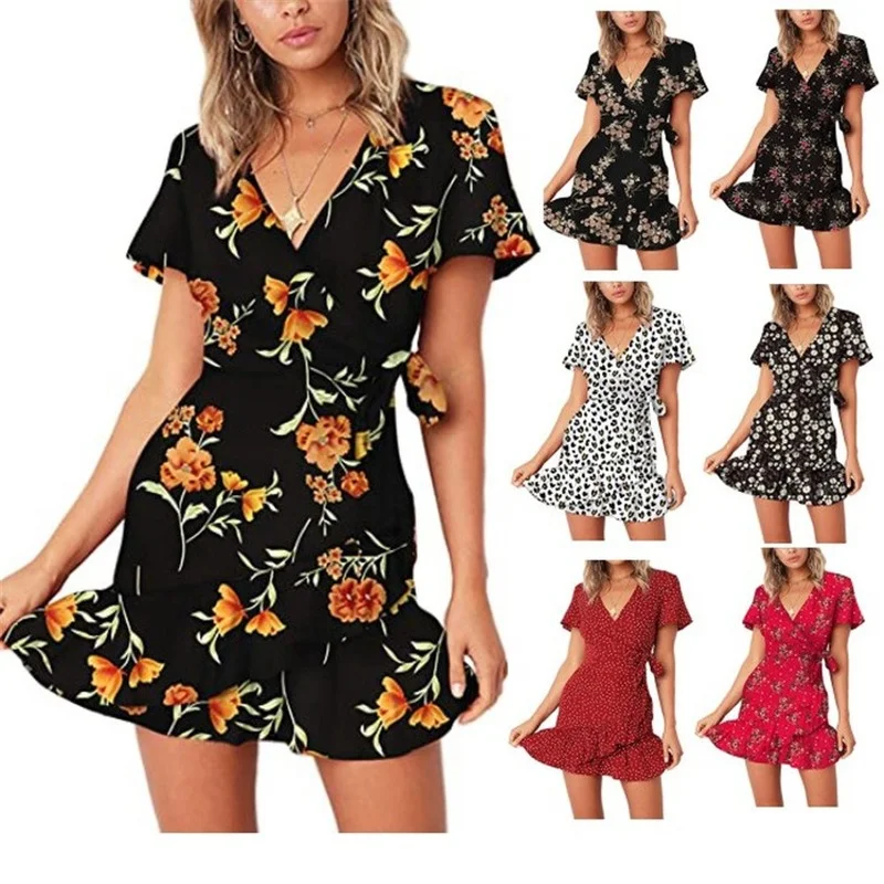Summer Women Short Sleeve Print Dress V Neck Casual Short Dresses Woman Dress Green Dress
Summer Women Short Sleeve Print Dress V Neck Casual Short Dresses Woman Dress Green Dress