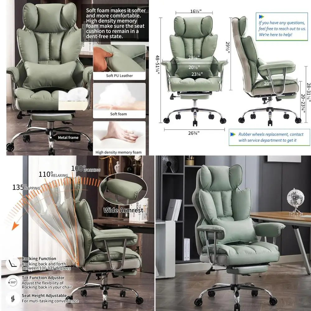 Luxury Heavy-Duty Office Chair for 400lbs, Green Leather Ergonomic Desk Chair with Footrest
Luxury Heavy-Duty Office Chair for 400lbs, Green Leather Ergonomic Desk Chair with Footrest