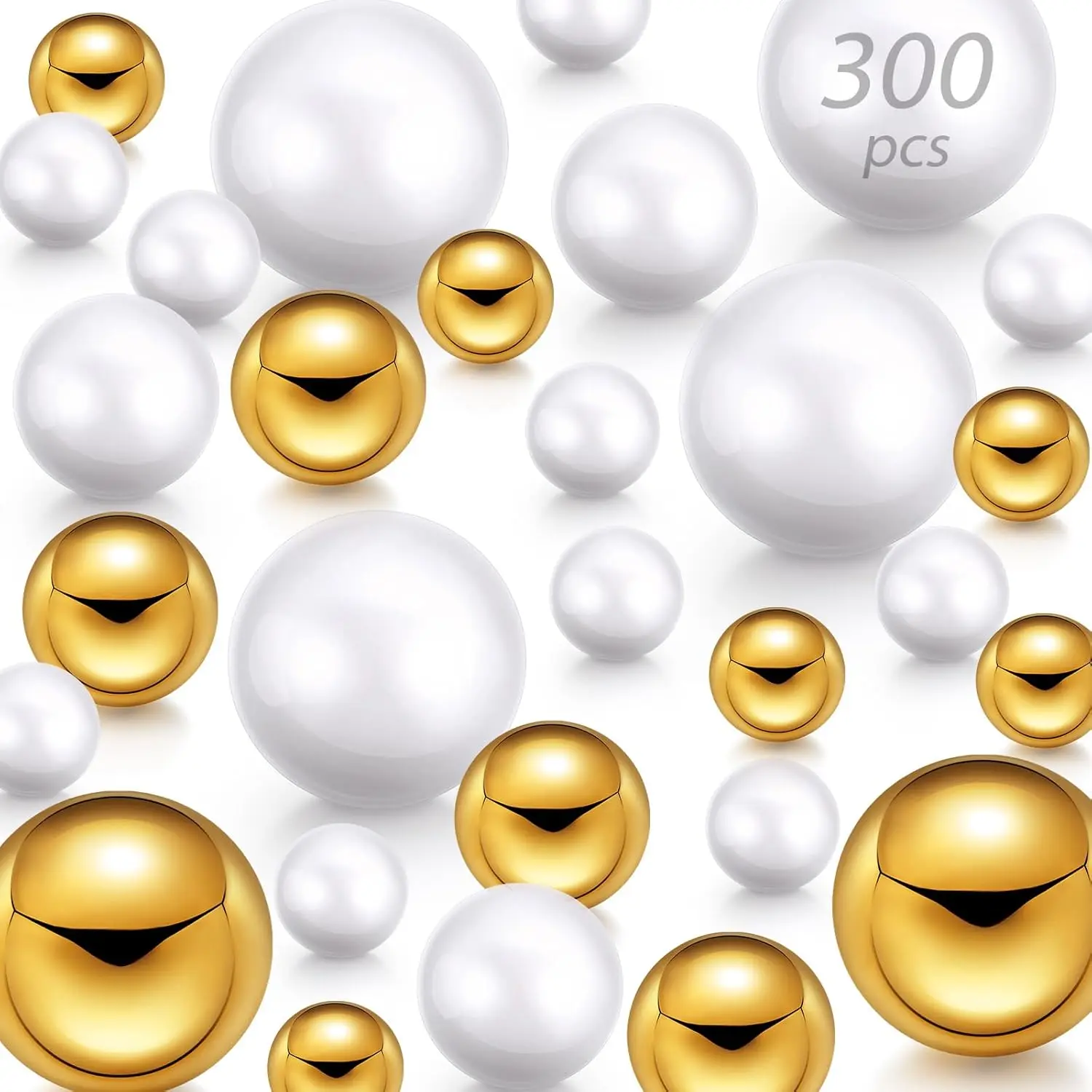 300 Pcs Faux Pearls Vase Filler, 8/14/20 mm Gold White No Hole Glossy Pearls for Wedding Home Table Decor
300 Pcs Faux Pearls Vase Filler, 8/14/20 mm Gold White No Hole Glossy Pearls for Wedding Home Table Decor