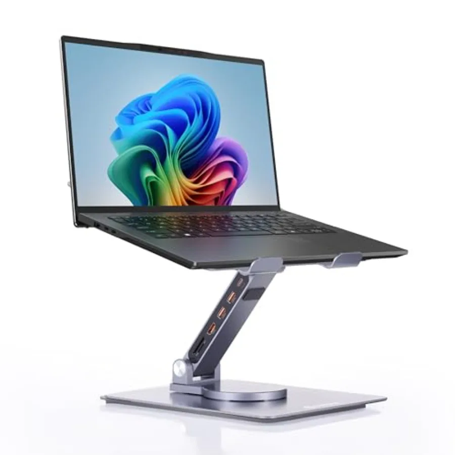 Desk setup laptop stand with aluminum alloy body, matte black finish, 360 rotation and integrated 6-in-1 USB hub for versatile
Desk setup laptop stand with aluminum alloy body, matte black finish, 360 rotation and integrated 6-in-1 USB hub for versatile