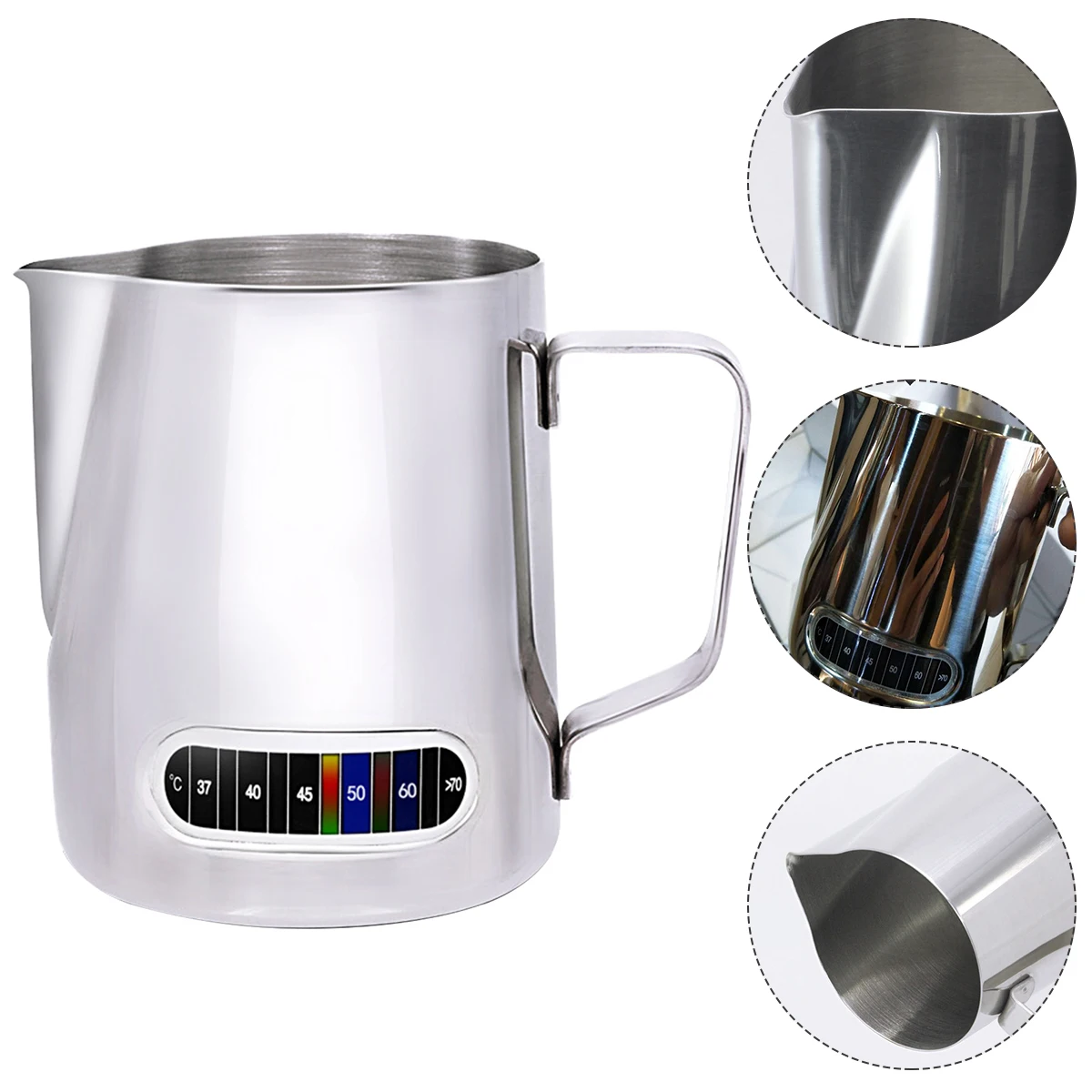 Stainless Steel Frothing Pitcher Thermometer Measurements Inside Ideal for Espresso Cappuccino Milk Steaming Coffee Shops Home
Stainless Steel Frothing Pitcher Thermometer Measurements Inside Ideal for Espresso Cappuccino Milk Steaming Coffee Shops Home