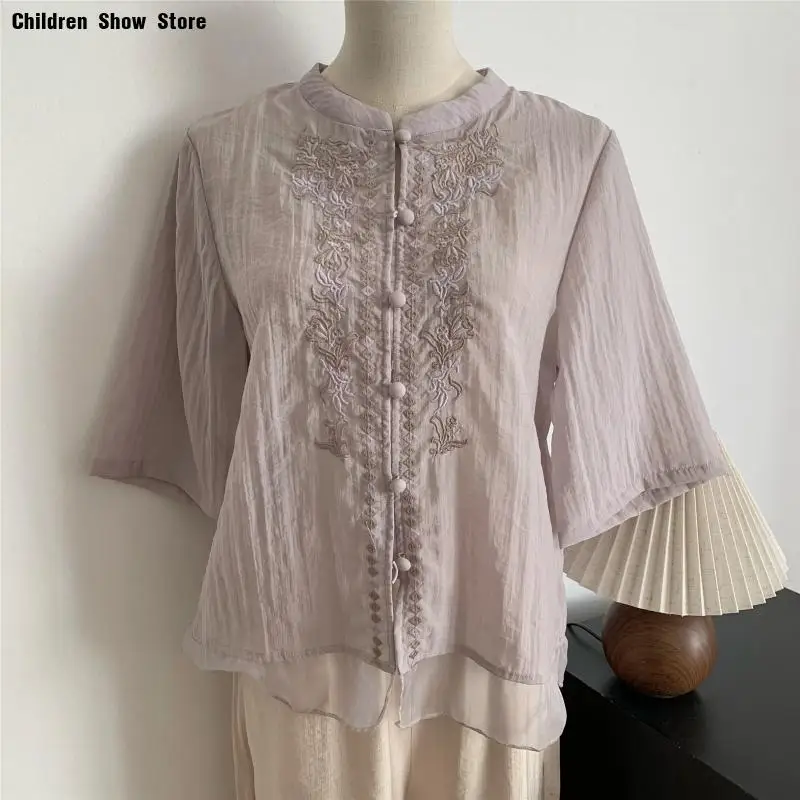 Vintage Stand Collar Embroider Shirt Women Summer New Blouse Cotton Tang Clothes Big Size 3Xl 4Xl 5Xl Hanfu Tang Clothes
Vintage Stand Collar Embroider Shirt Women Summer New Blouse Cotton Tang Clothes Big Size 3Xl 4Xl 5Xl Hanfu Tang Clothes