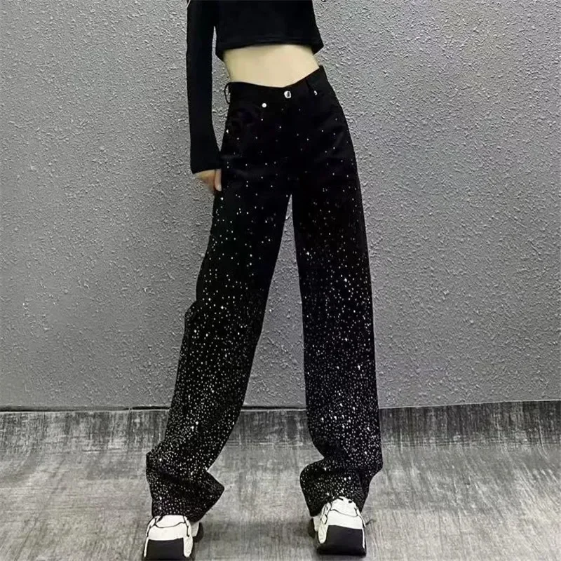 Women's 2025 New High Waist Denim Trousers Loose Versatile Straight Wide Leg Mop Denim Pants Rhinestone Solid Color Casual Jeans
Women's 2025 New High Waist Denim Trousers Loose Versatile Straight Wide Leg Mop Denim Pants Rhinestone Solid Color Casual Jeans