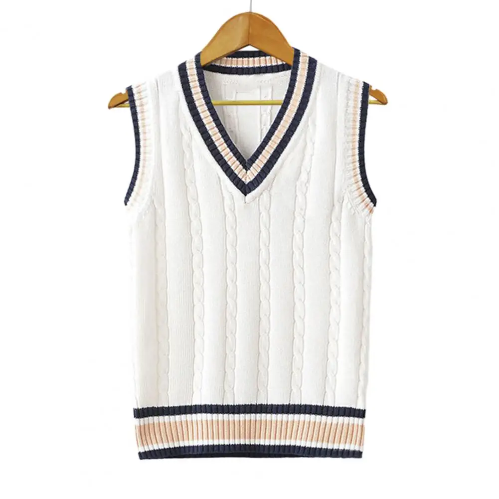 Winter V-neck Vest College Style Unisex V-neck Knitted Waistcoats with Twist Texture Striped Splicing for Autumn Winter Women
Winter V-neck Vest College Style Unisex V-neck Knitted Waistcoats with Twist Texture Striped Splicing for Autumn Winter Women