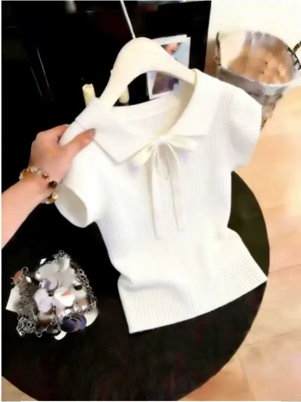 White Doll Collar Knitted Short Sleeve T-Shirt Women's Summer Pure Desire Slim Fit Small Size Short Length Top
White Doll Collar Knitted Short Sleeve T-Shirt Women's Summer Pure Desire Slim Fit Small Size Short Length Top